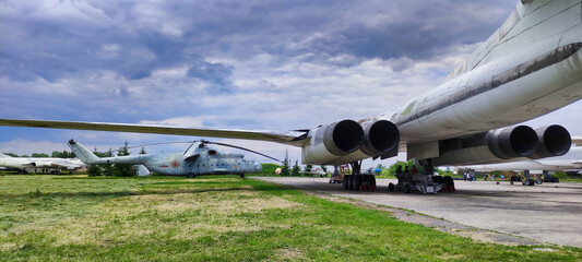 Jet engines in Tupolev Tu-160 Blackjack. Plane in the Aviation Museum in Poltava. Ukraine. Europe