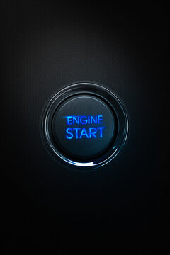 Black engine start round shaped button