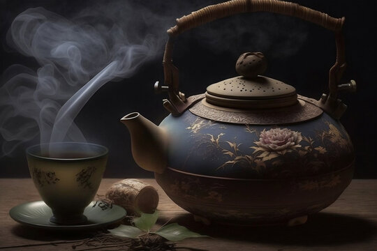 Japanese Tea - Hot Teapot And Teacups, generative ai