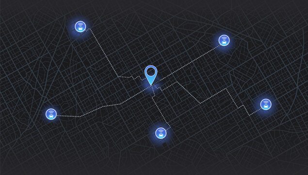 Gps map navigation to own house with smartphone app. Location mark and automobile sign. Passenger location sharing for driver. Isolated connected vehicle remote data monitoring. Autonomous online car.