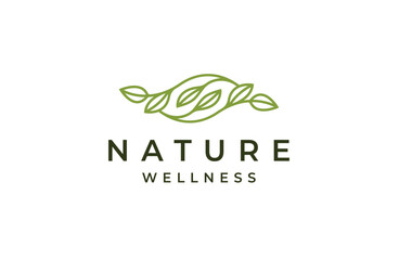 Fototapeta premium Nature leaf flower growth logo icon design template. Luxury, beauty, cosmetic, spa, flat vector