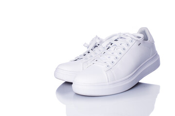 White sneakers on white background - 589143766
