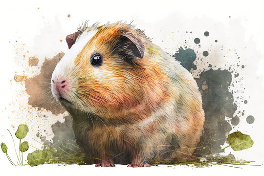 Furry Friends Forever: Beautiful Watercolor Guinea Pig Design, Generative AI