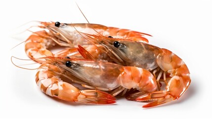 boiled shrimps on white background