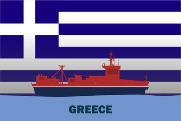 Sea transport with Greece flag, bulk carrier or big ship on sea, cargo and logistics