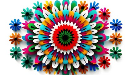 Fototapeta na wymiar 3D Traditional Brazilian neon color flower pattern, Generative AI
