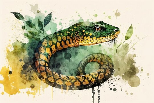 Slithering Beauties: Watercolor Snake Designs Clipart, Generative AI