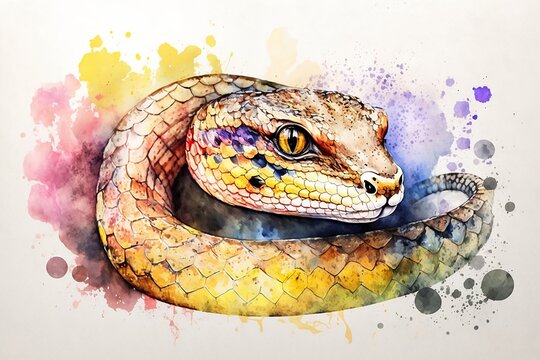 Wildlife Watercolors: Beautiful Snake Clipart, Generative AI
