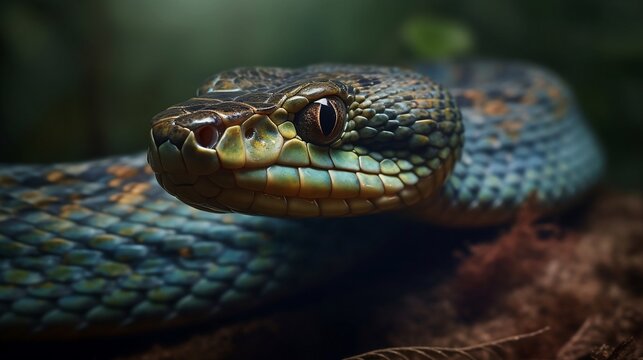 Reptilian Majesty: Realistic Snake Illustration, Generative AI