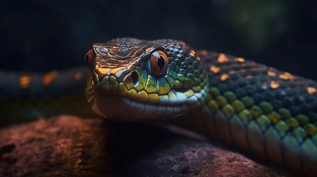 Slithering Beauty: Detailed Snake Illustration, Generative AI