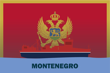 Sea transport with Montenegro flag, bulk carrier or big ship on sea, cargo and logistics