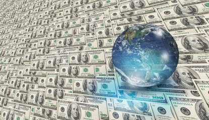 Glass globe on the many 100 US dollars 