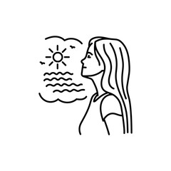 Visualization meditation black line icon.