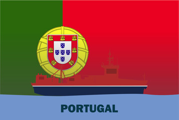 Sea transport with Portugal flag, bulk carrier or big ship on sea, cargo and logistics
