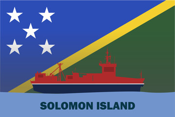 Sea transport with Solomon Island flag, bulk carrier or big ship on sea, cargo and logistics