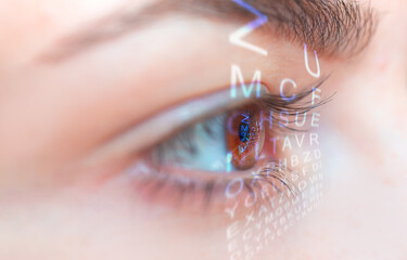 Close up of an eye and vision test
