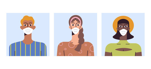Covid 19 people wearing protective masks avatar girl with braided braid coronavirus flat vector illustration