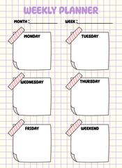 Weekly Planner template, study planner on grid background,vector illustration