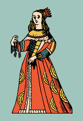 Medieval woman in a beautiful dress. Vector illustration in retro style