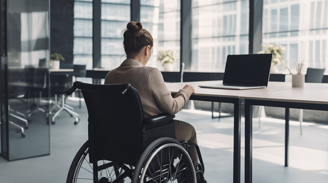 Fictional Person, Working from Anywhere: A Person in a Wheelchair Using a Laptop in an Office, generated by IA 