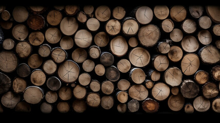 Real wood logs pile background. Generative AI.