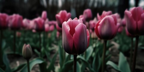 Fototapeta premium A group of pink tulips petal pink plant lady tulip humilis flower spring several