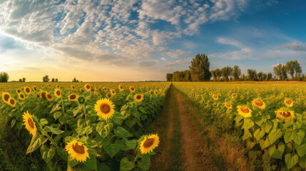 Sunflower field, agricultural landscape. Generative AI