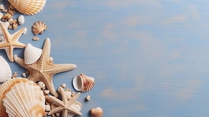 Copyspace background with beach decor. Wallpaper template created using generative AI Tools.