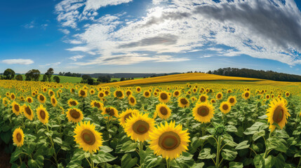 Sunflower field, agricultural landscape. Generative AI