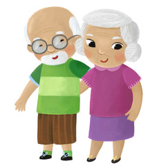cartoon scene with happy loving family grandmother grandma grandfather grandpa husband wife on white background illustration for children
