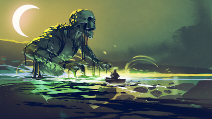  Giant ghost in the swamp of the black slime, digital art style, illustration painting