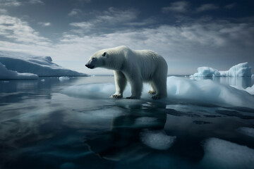 Fototapeta na wymiar A polar bear sits on an iceberg in arctic waters, generative ai