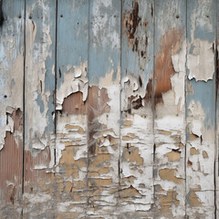 Weathered and peeling paint on a wooden surface, created by generative  ai 