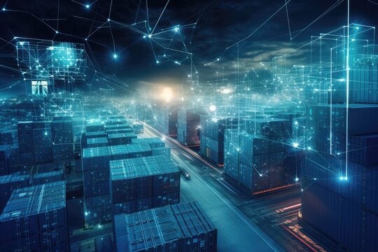 AI in logistics and supply chain management concept. More accurate, reliable, and cost-effective. Planning with real-time visibility and control over a fully optimized supply chain - Generative AI