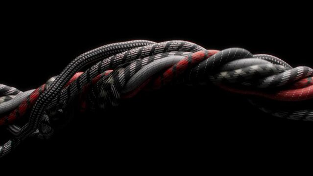 Abstract cord and rope and paracord animation. Tangling, complexity, mixing 4K CGI.