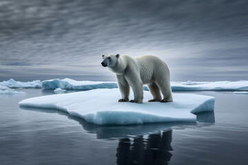 Obraz na płótnie Canvas Polar bear on ice floe. Melting iceberg and global warming, generative ai