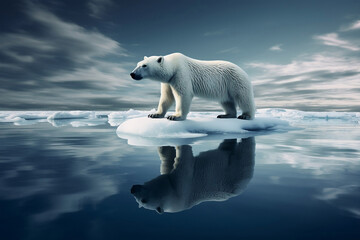 Obraz na płótnie Canvas Polar bear on ice floe. Melting iceberg and global warming, generative ai