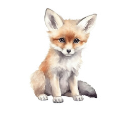 Wild watercolor baby animal on the white isolated background.