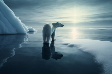 Naklejka na ściany i meble Isolated Polar Bear on Iceberg, generative ai