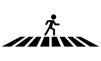 Crosswalk for safety people walking across the street road slow down pedestrian traffic on white background flat vector design.