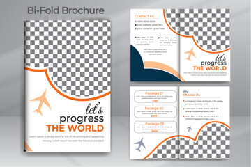 Travel and Tour Bi Fold Brochure Design Template. Traveling Business Marketing Flyer With Agency Logo and Icon. Summer Beach Holiday Promotion 