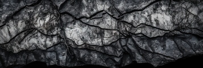 Monochrome Mountain Terrain  Cracked Layers and Textured Rock Surface for Design Inspiration, Generative AI