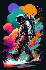 Astronaut in colorful abstract space, decorative art background. Generative Ai