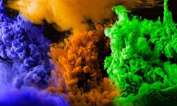 Acrylic colors and ink in water. paint on a black background, the best photo