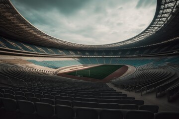 Fototapeta premium Empty Football Stadium Awaits the Crowds Generative AI
