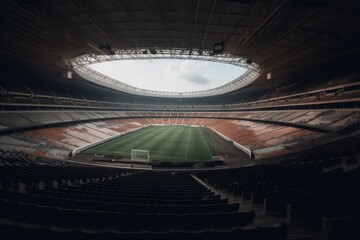 Fototapeta na wymiar Empty Football Stadium Awaits the Crowds Generative AI
