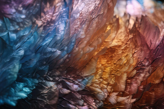 Generative AI image of formation of vibrant multi colored crystals of rock with beautiful texture and inspiring fantasy on abstract background