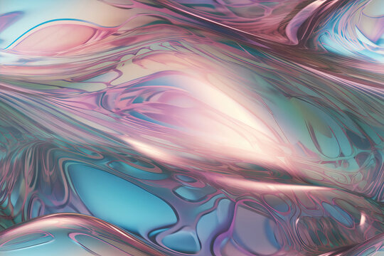 Generative AI image of abstract psychedelic liquefied texture background with vibrant blue purple colors in reflection