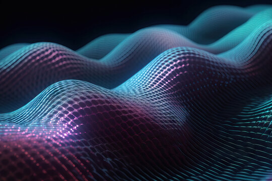 Generative AI image of thick acrylic paint of pink blue and purple colors in stripe line pattern in dynamic shapes on abstract background