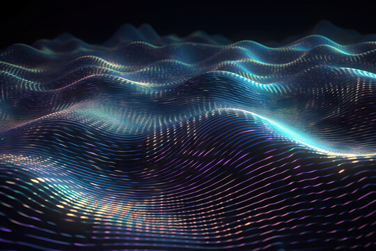 Generative AI image of thick acrylic paint of pink blue and purple colors in stripe line pattern in dynamic shapes on abstract background